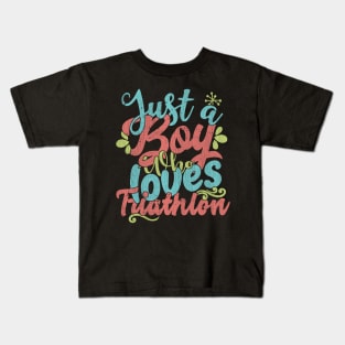 Just A Boy Who Loves Triathlon Gift graphic Kids T-Shirt